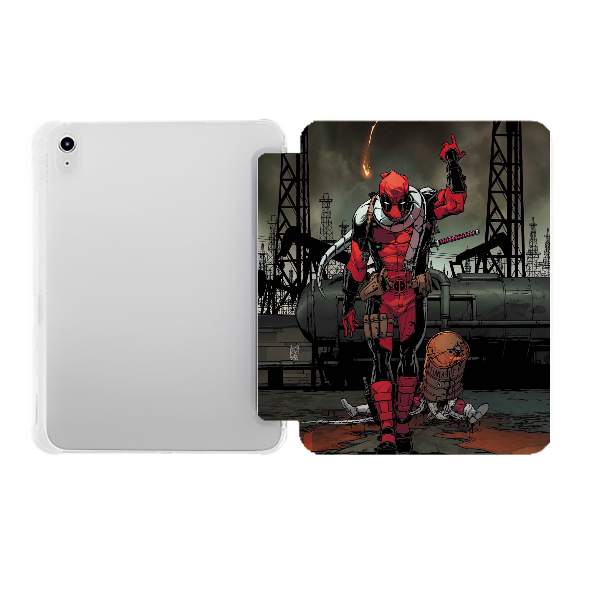 （画像用） Deadpool デッドプール IPad ケース ペン収納付き 三つ折りスタンド PUレザー×シリコン 対応機種9.5/10.5/10.9インチ